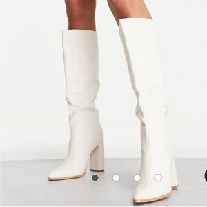 Public Desire Posie heel knee boots in off white